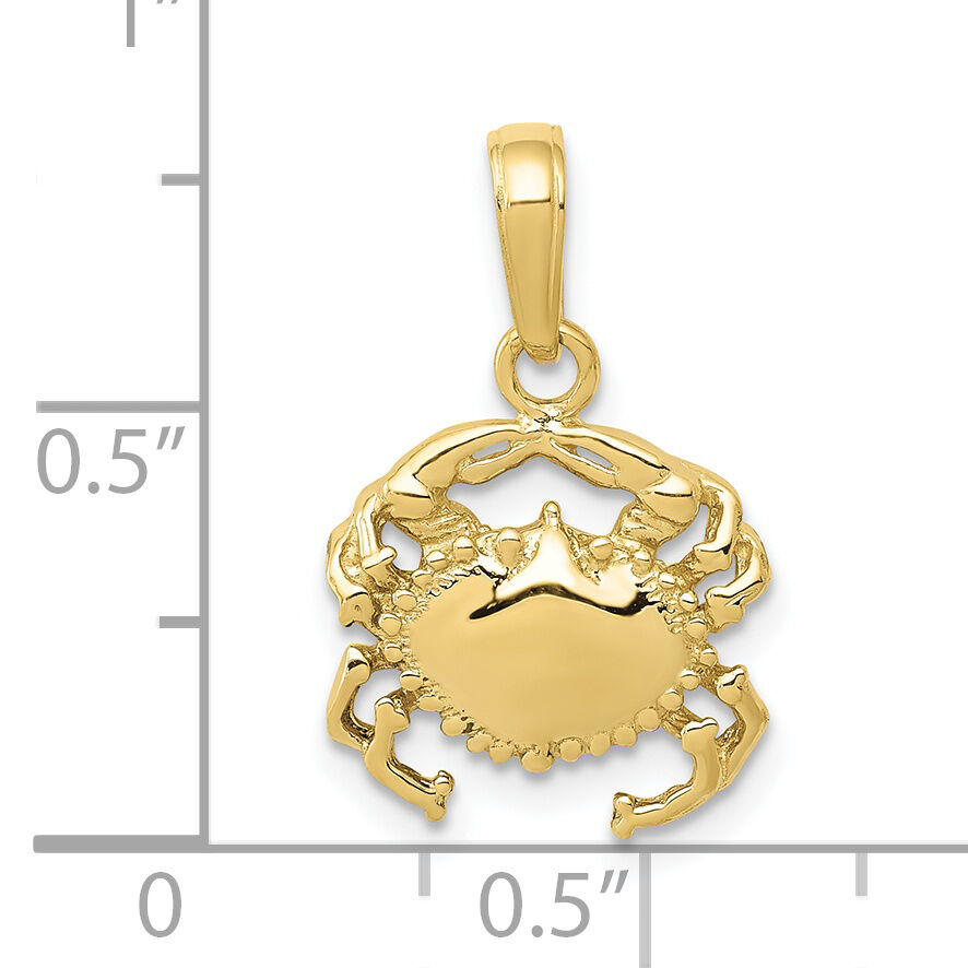 10k Solid Polished Open-Backed Crab Pendant-10D1385