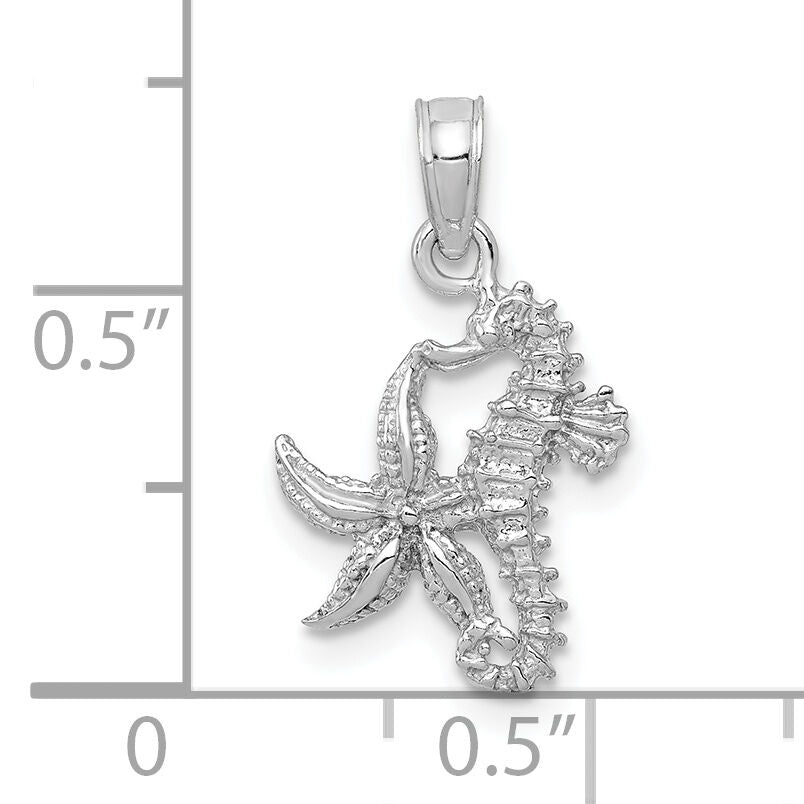 10K White Gold Solid Seahorse and Starfish Pendant-10D1394W