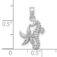 10K White Gold Solid Seahorse and Starfish Pendant-10D1394W