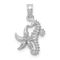 10K White Gold Solid Seahorse and Starfish Pendant-10D1394W