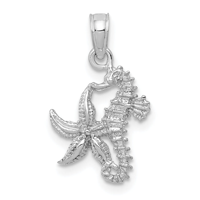 10K White Gold Solid Seahorse and Starfish Pendant-10D1394W