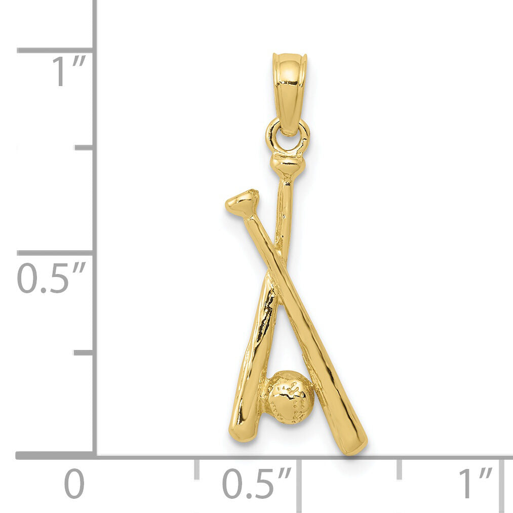 10K Polished Open-Backed Bats and Baseball Pendant-10D1460