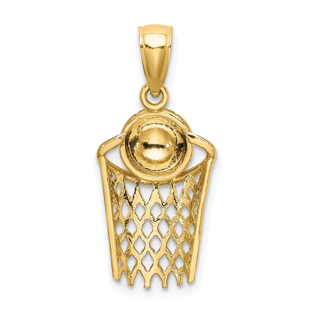 10K Polished Basketball and Net Charm-10D1462