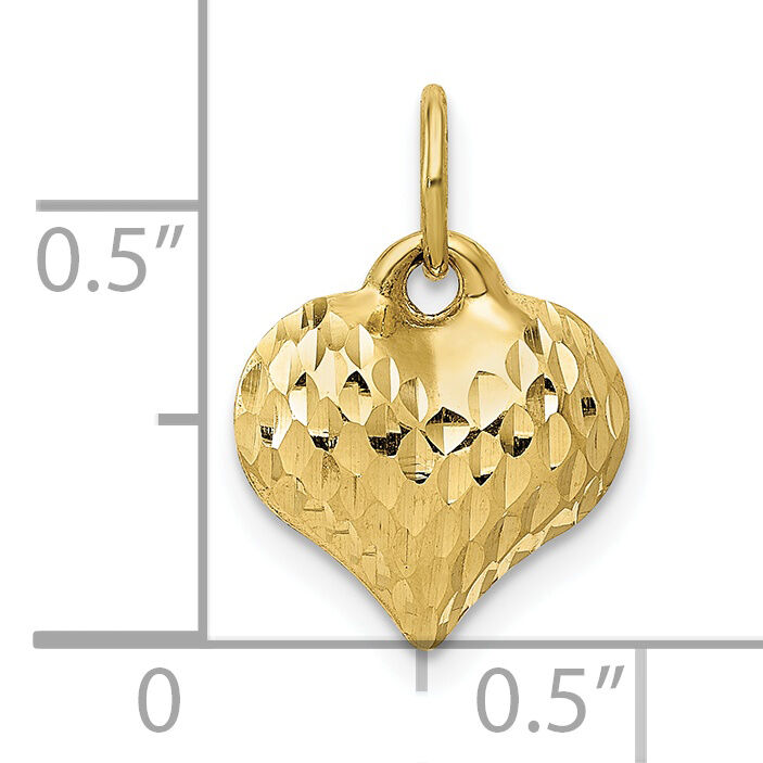 10K Polished & Textured 3-D Heart Pendant-10D2887