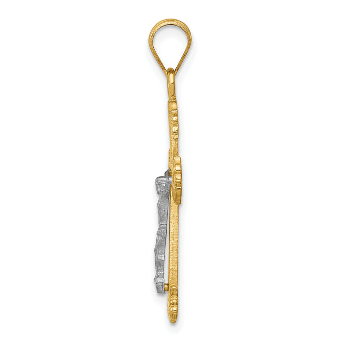 10K Two-tone Diamond-cut Crucifix Pendant-10D3636