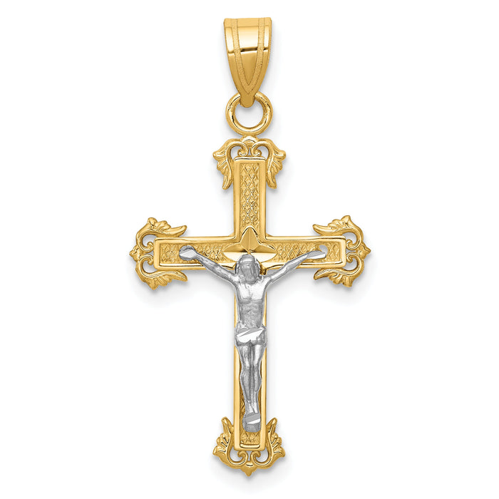 10K Two-tone Diamond-cut Crucifix Pendant-10D3636