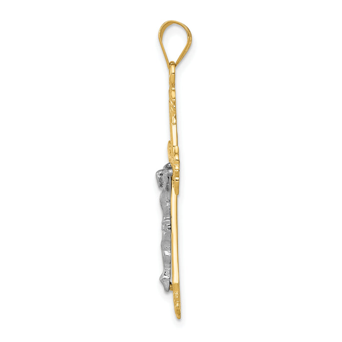 10K Two-tone Diamond-cut Crucifix Pendant-10D3637