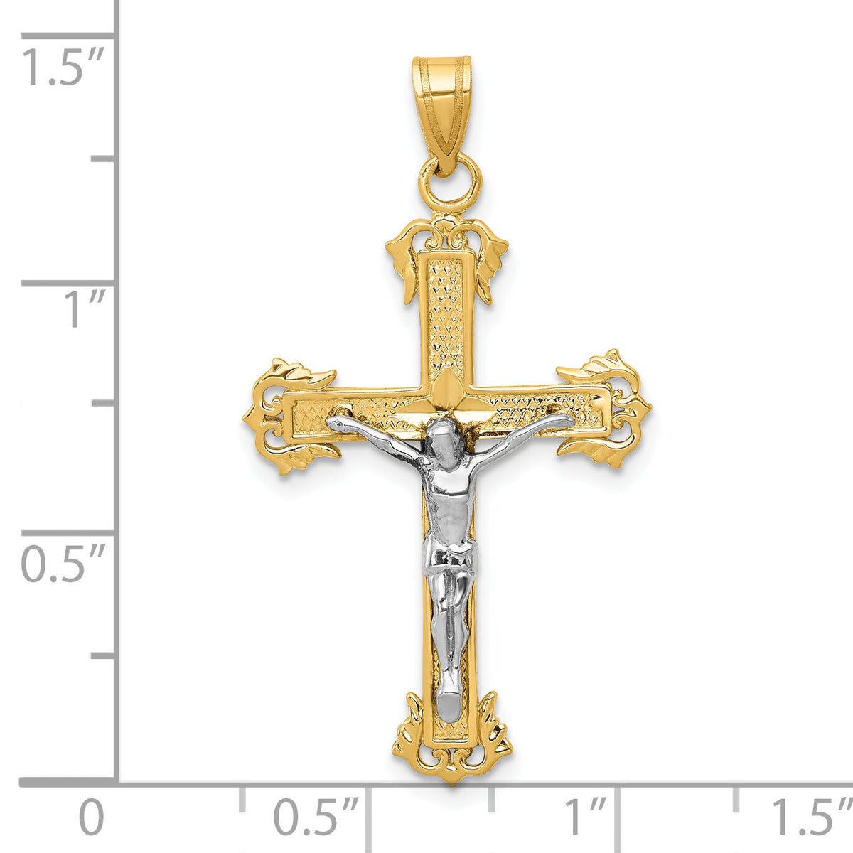 10K Two-tone Diamond-cut Crucifix Pendant-10D3637
