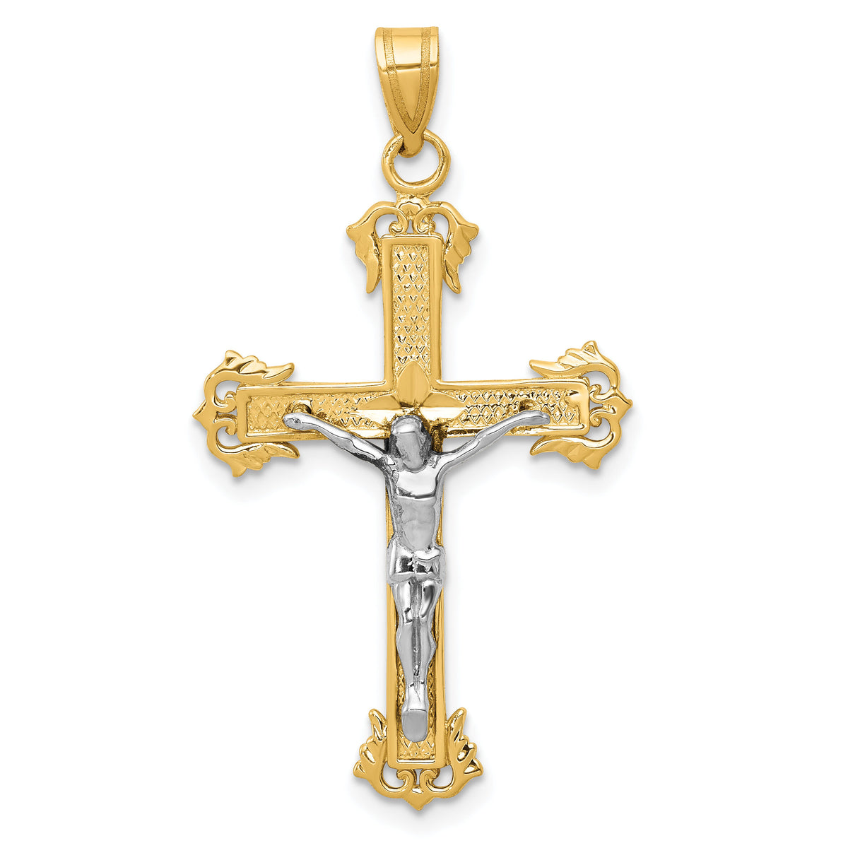 10K Two-tone Diamond-cut Crucifix Pendant-10D3637