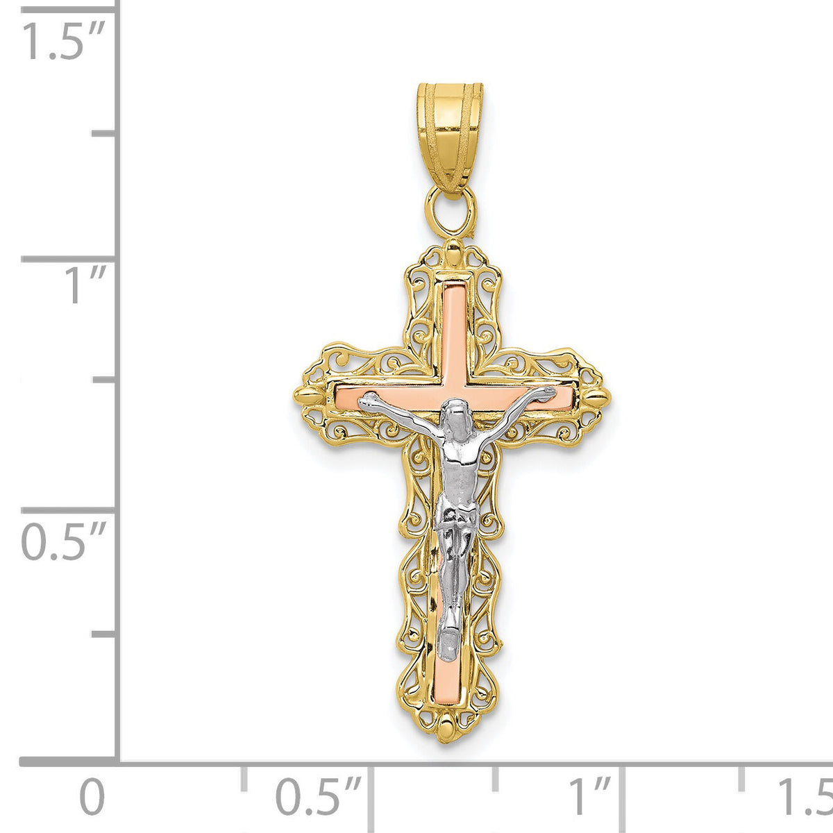10K Tri-color Diamond-cut Crucifix Pendant-10D3644