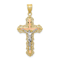 10K Tri-color Diamond-cut Crucifix Pendant-10D3645