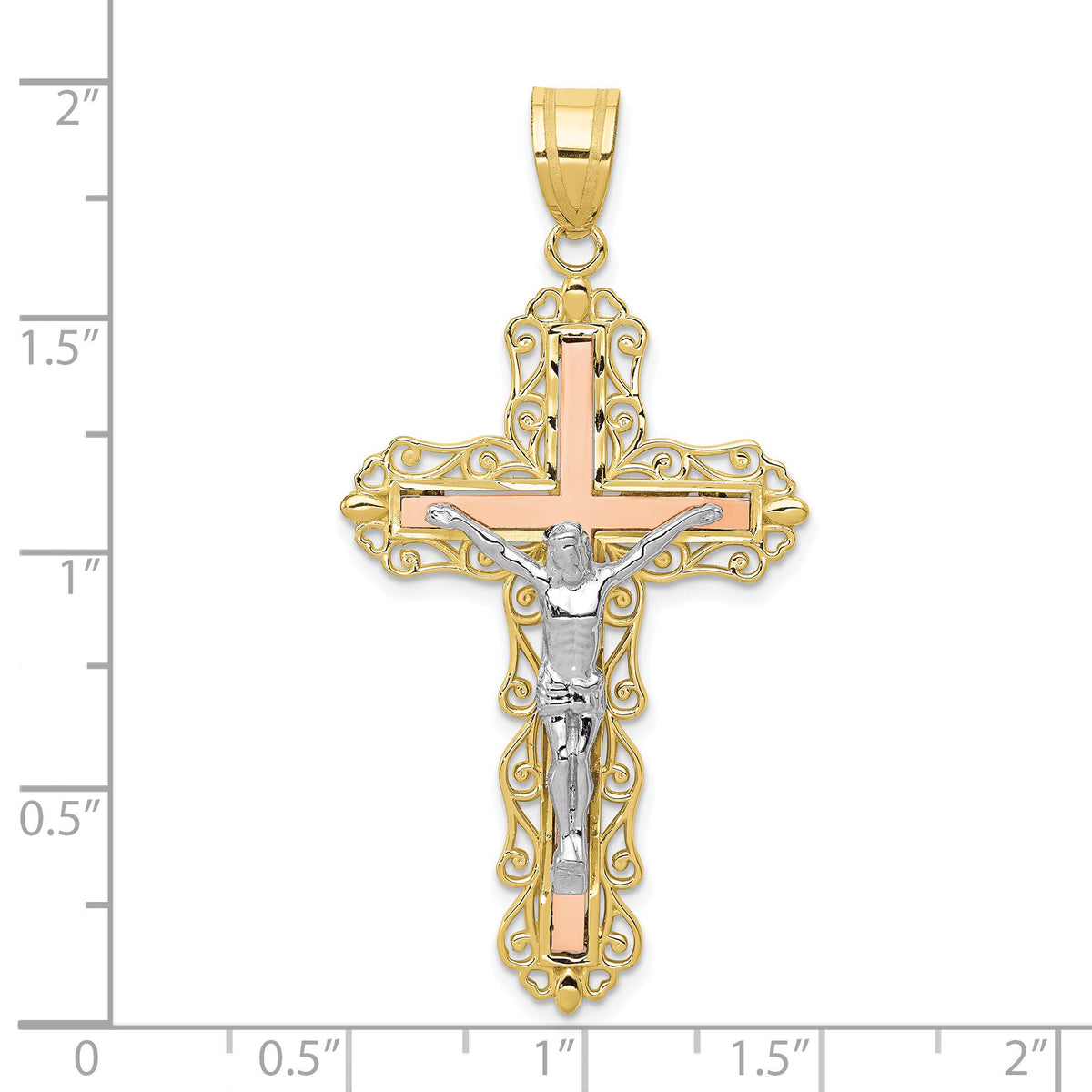 10K Tri-color Diamond-cut Crucifix Pendant-10D3646