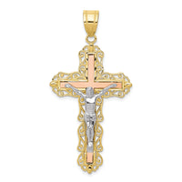 10K Tri-color Diamond-cut Crucifix Pendant-10D3646