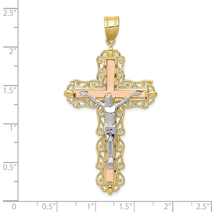 10K Tri-color Diamond-cut Crucifix Pendant-10D3647