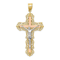 10K Tri-color Diamond-cut Crucifix Pendant-10D3647