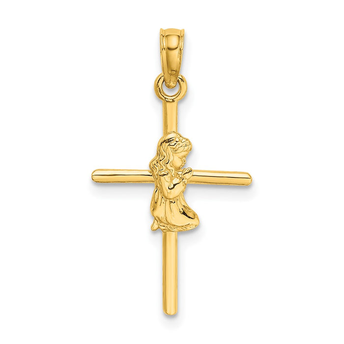 10k Praying Girl Cross Charm-10D3734