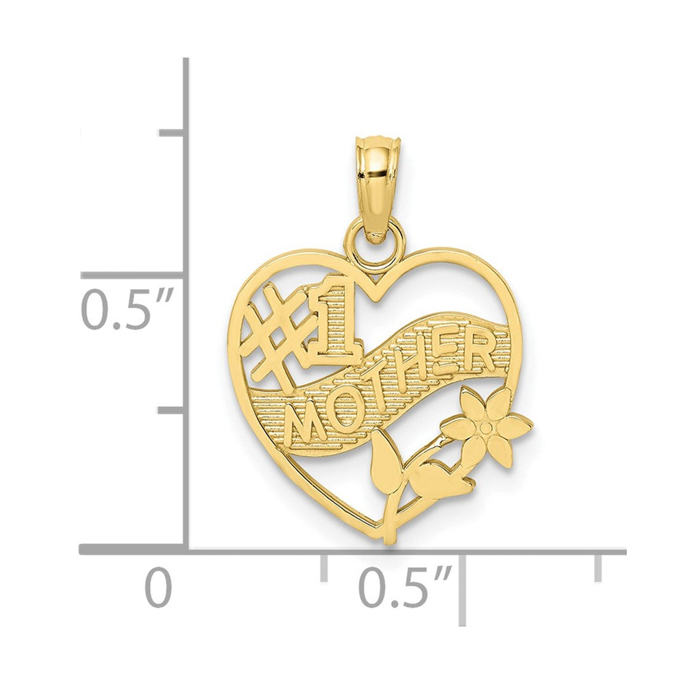 10K #1 MOTHER In Heart Frame Pendant-10D3942