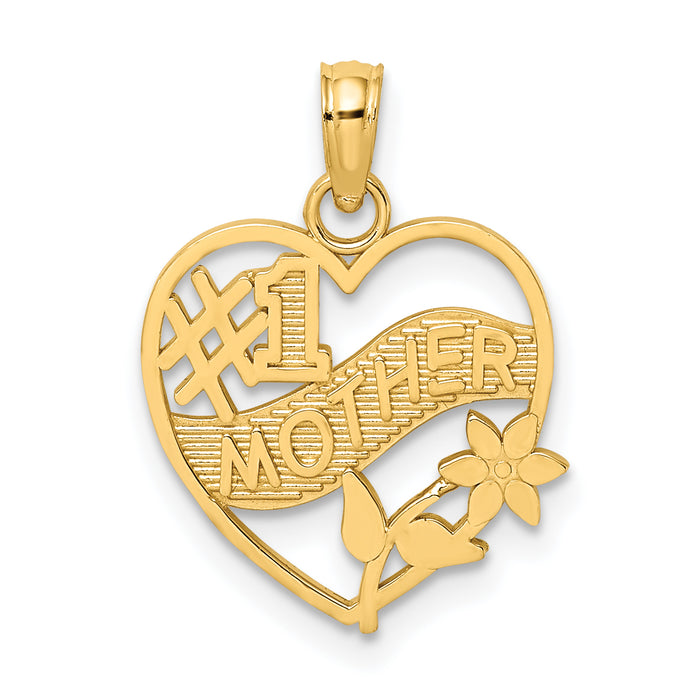 10K #1 MOTHER In Heart Frame Pendant-10D3942
