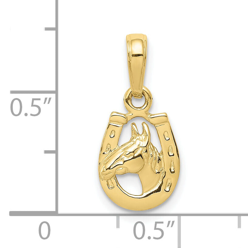 10k Horse Head in Horseshoe Pendant-10D4048