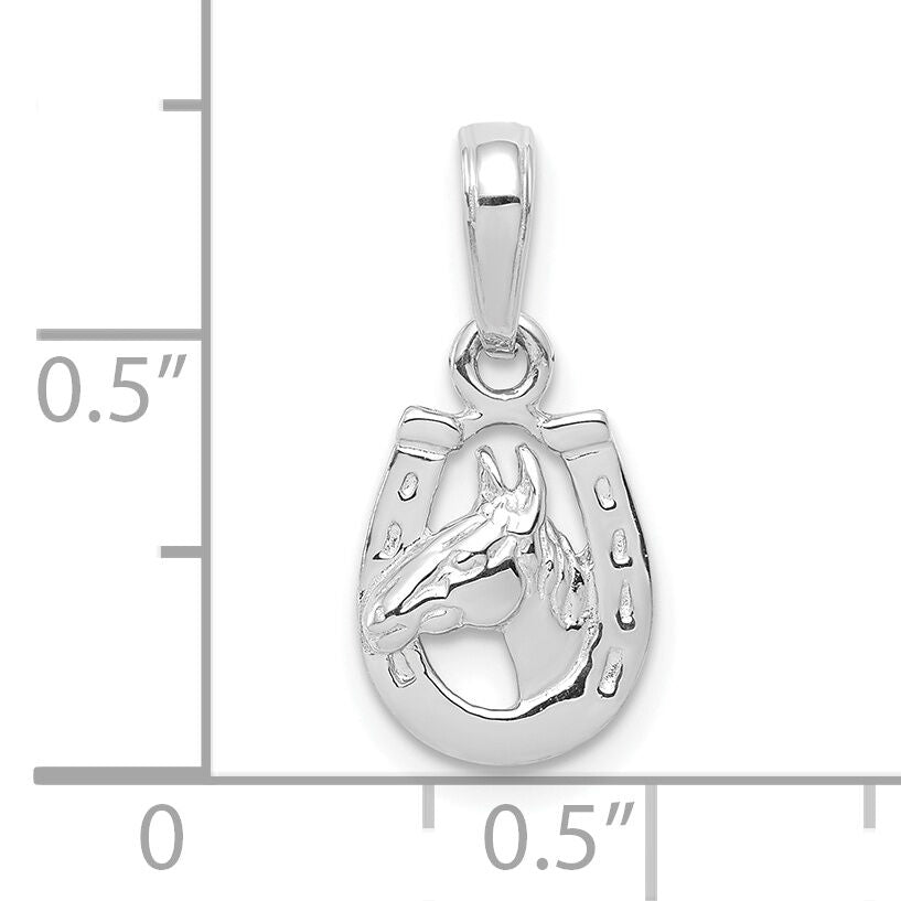 10k White Gold Horse Head in Horseshoe Pendant-10D4048W