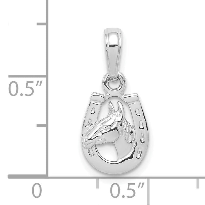 10k White Gold Horse Head in Horseshoe Pendant-10D4048W