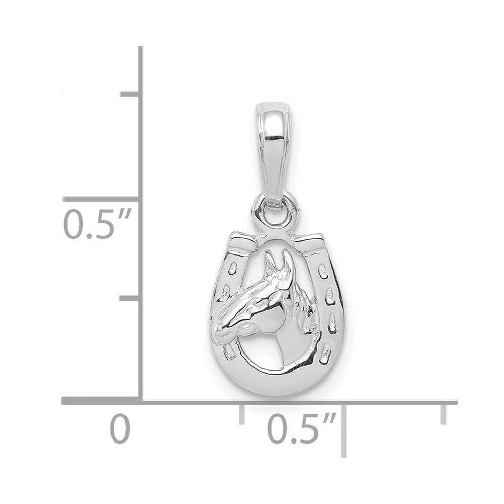 10k White Gold Horse Head in Horseshoe Pendant-10D4048W