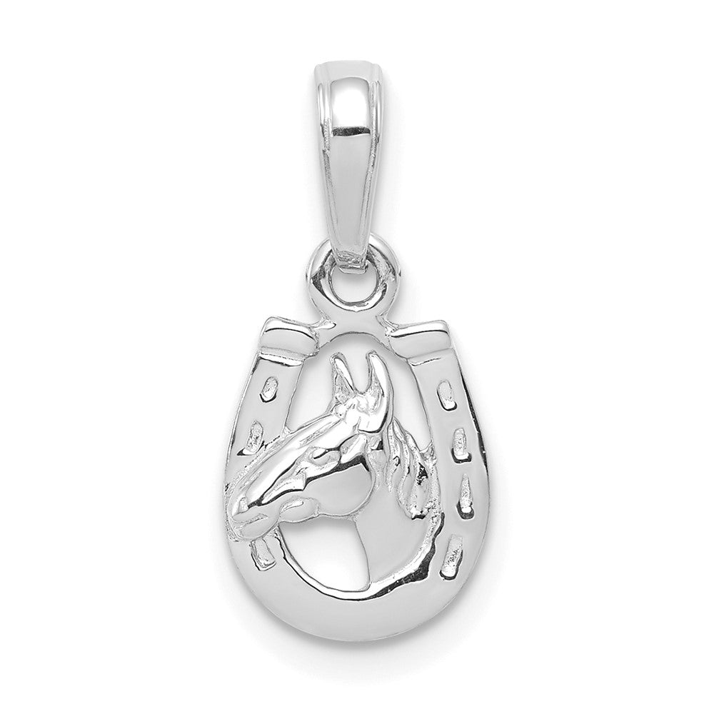 10k White Gold Horse Head in Horseshoe Pendant-10D4048W