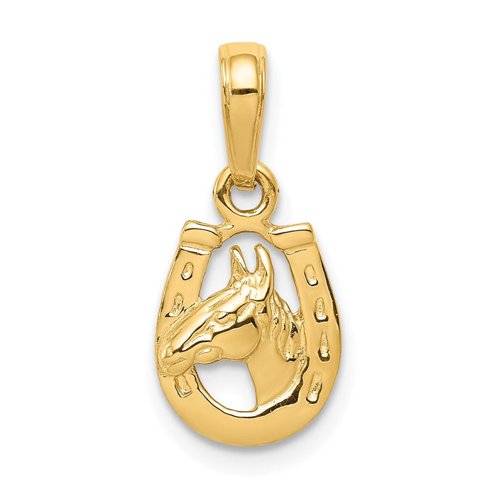 10k Horse Head in Horseshoe Pendant-10D4048