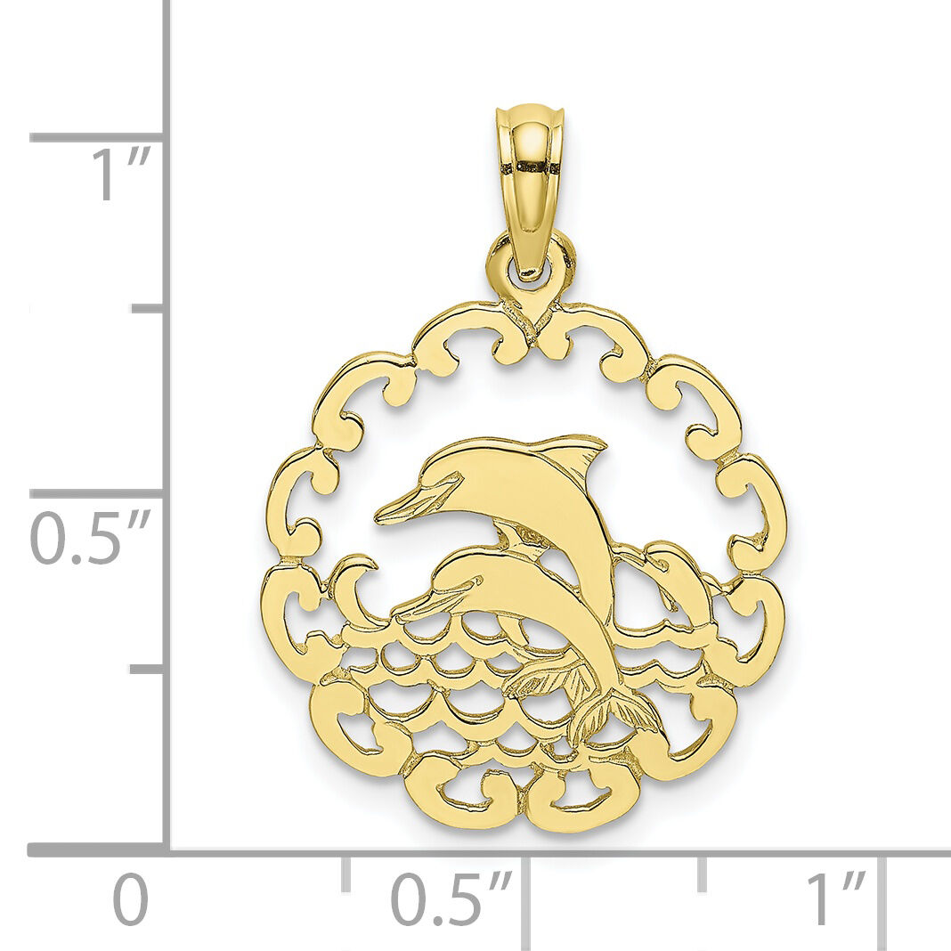 10K Cut-out Jumping Dolphins Pendant-10D4115