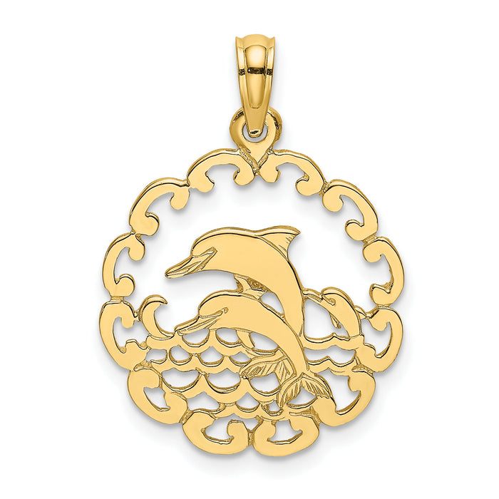 10K Cut-out Jumping Dolphins Pendant-10D4115