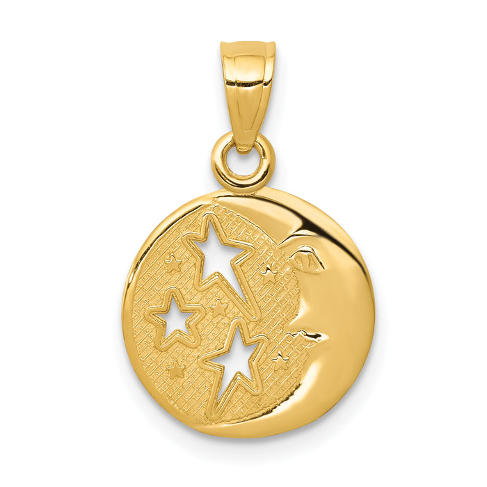 10k Polished Flat-Backed Moon with Three Stars Pendant-10D4184