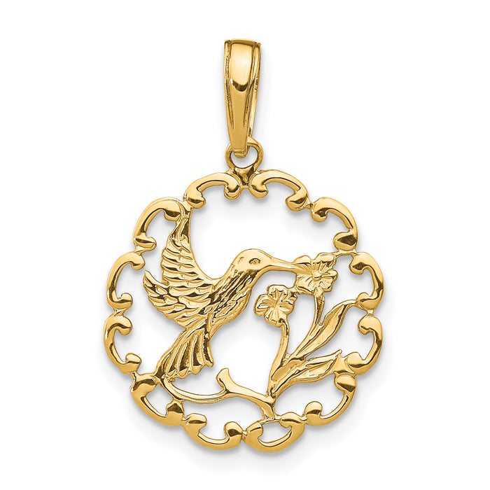 10K Hummingbird w/Flower in Frame Pendant-10D4195
