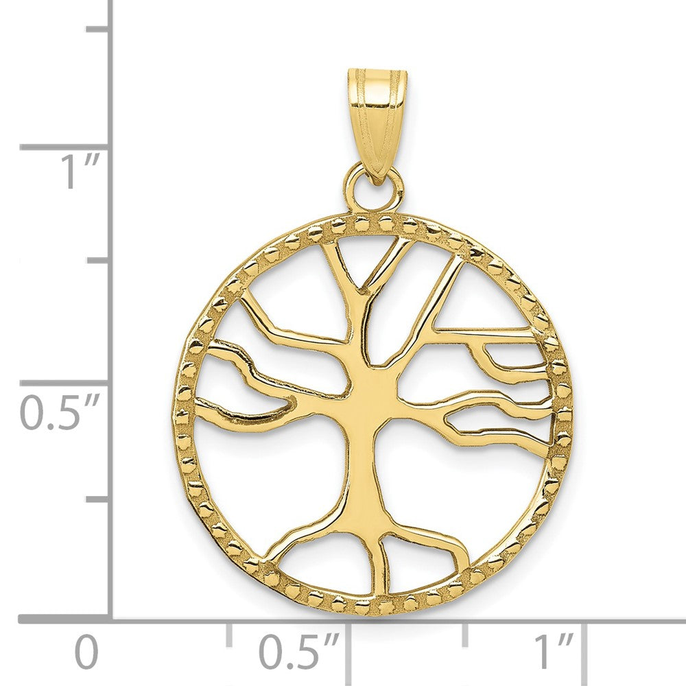 10K Tree of Life in Round Frame Pendant-10D4245