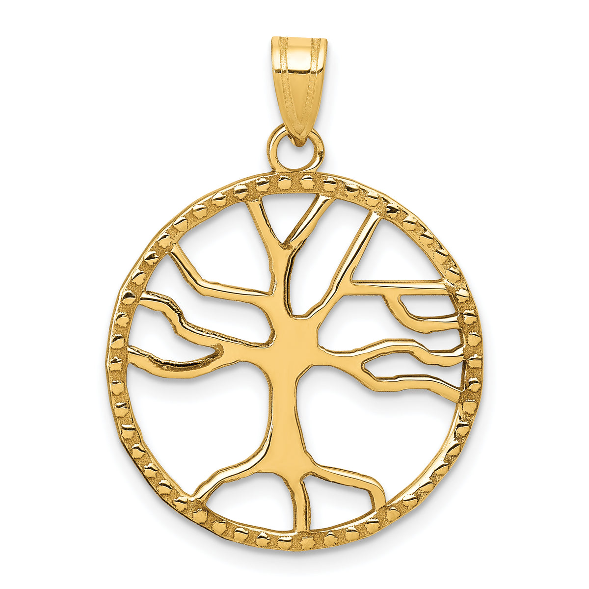 10K Tree of Life in Round Frame Pendant-10D4245