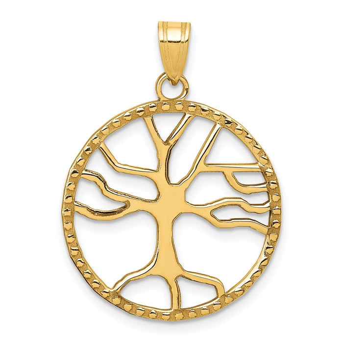 10K Tree of Life in Round Frame Pendant-10D4245