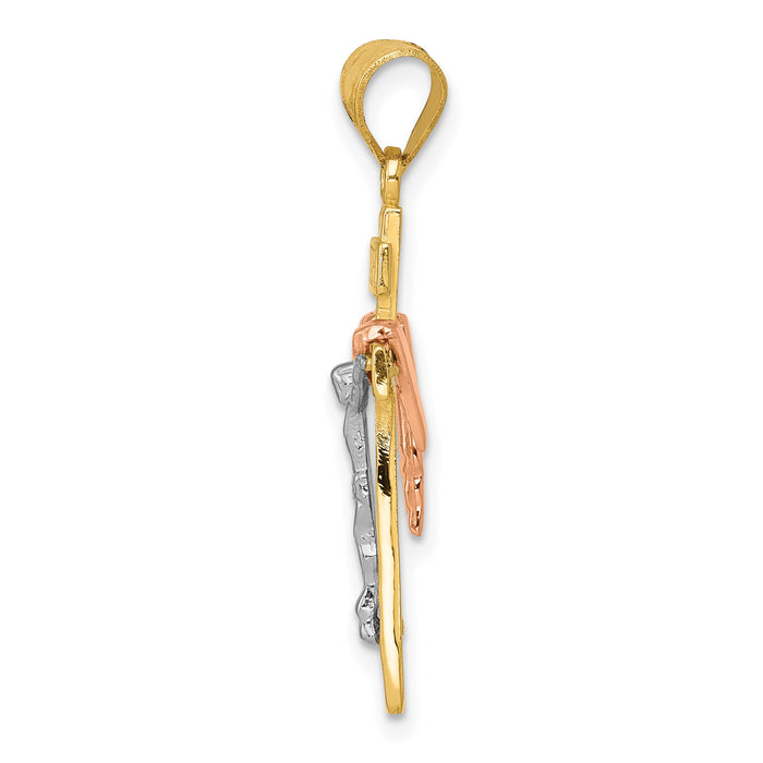 10K Tri-color Diamond-cut Small Draped INRI Crucifix Pendant-10D4323