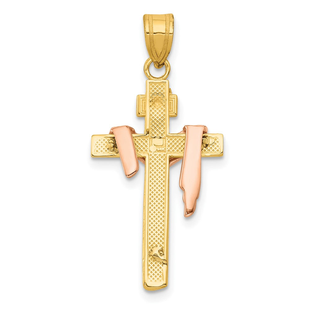 10K Tri-color Diamond-cut Small Draped INRI Crucifix Pendant-10D4323