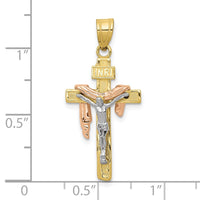 10K Tri-color Diamond-cut Small Draped INRI Crucifix Pendant-10D4323