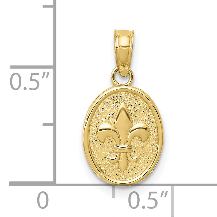 10k Polished Small Fleur De Lis in Oval Pendant-10D4369
