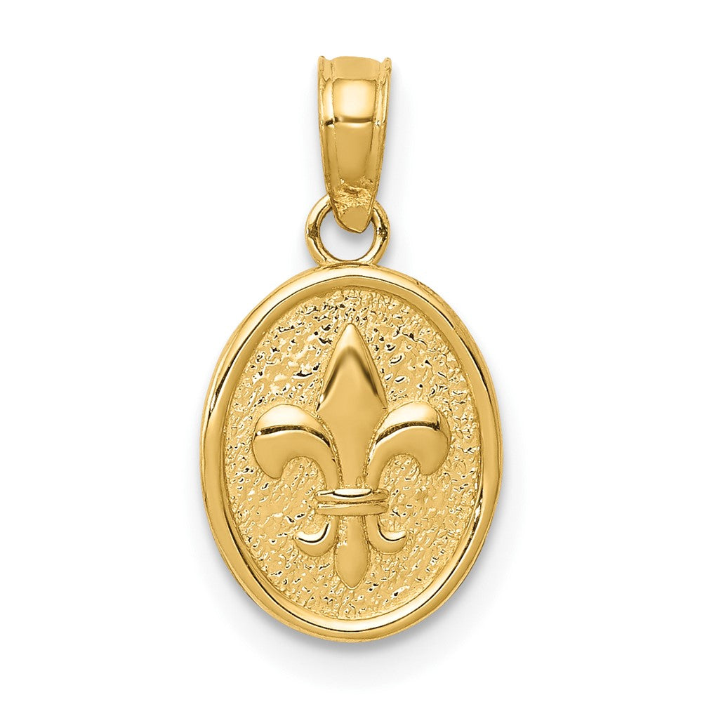 10k Polished Small Fleur De Lis in Oval Pendant-10D4369