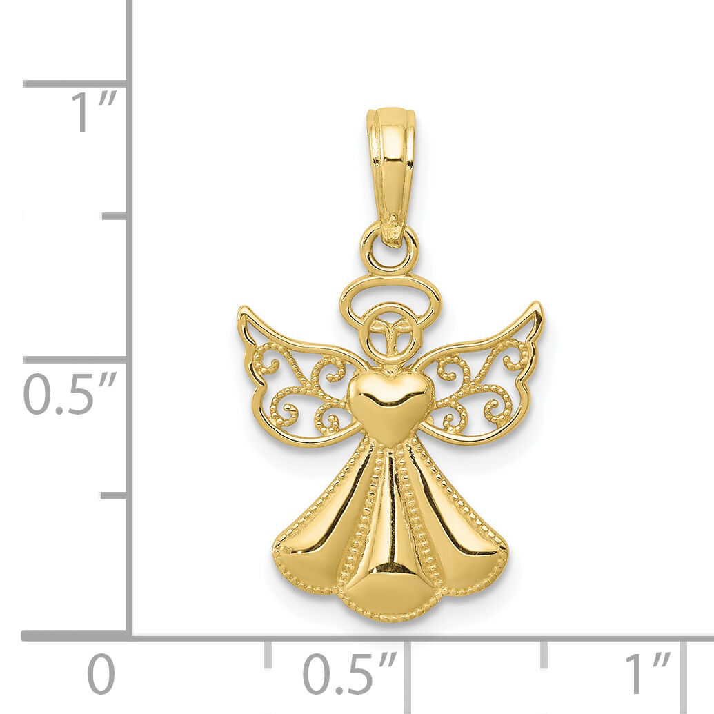10K Polished Textured Guardian Angel W/Heart Pendant-10D4420