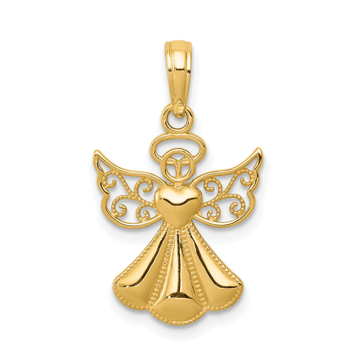 10K Polished Textured Guardian Angel W/Heart Pendant-10D4420