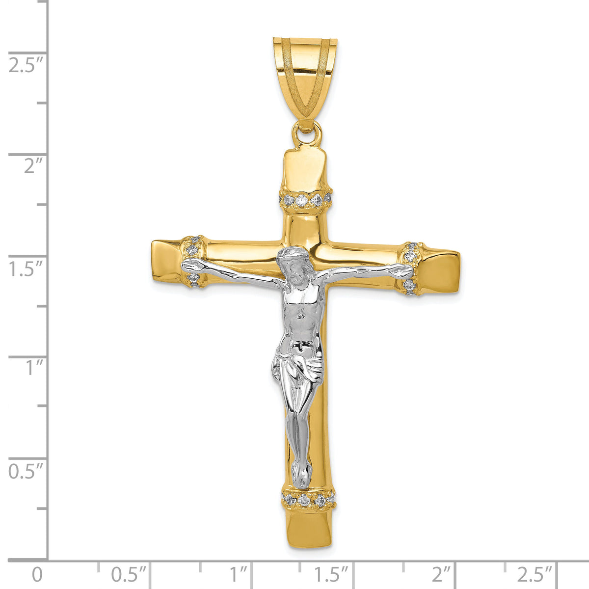 10k Two-tone CZ Crucifix Pendant-10D889