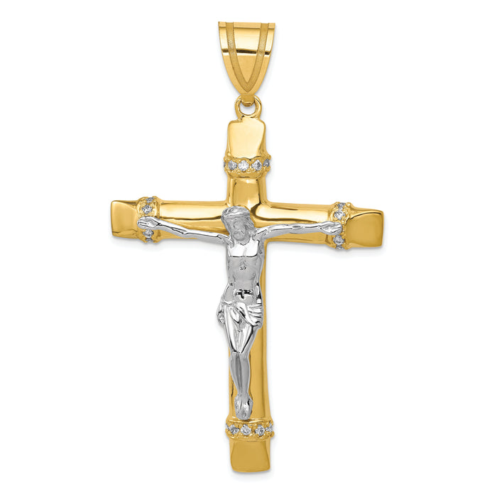 10k Two-tone CZ Crucifix Pendant-10D889