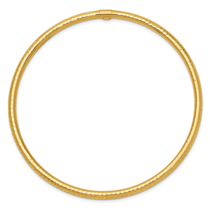 10k 3mm Diamond-cut Tube Slip-on Bangle-10DB476