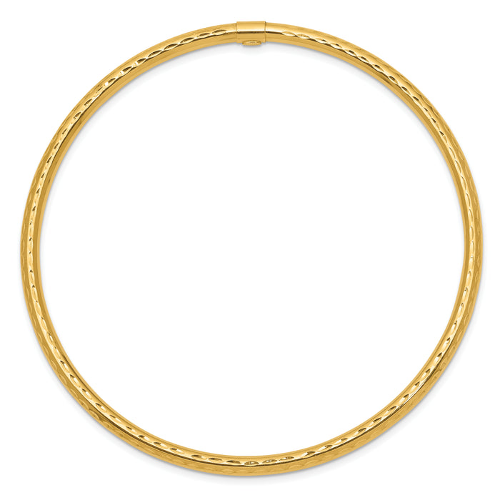 10k 3mm Diamond-cut Tube Slip-on Bangle-10DB477