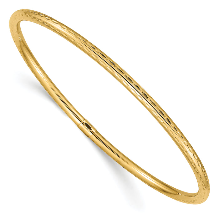 10k 3mm Diamond-cut Tube Slip-on Bangle-10DB477