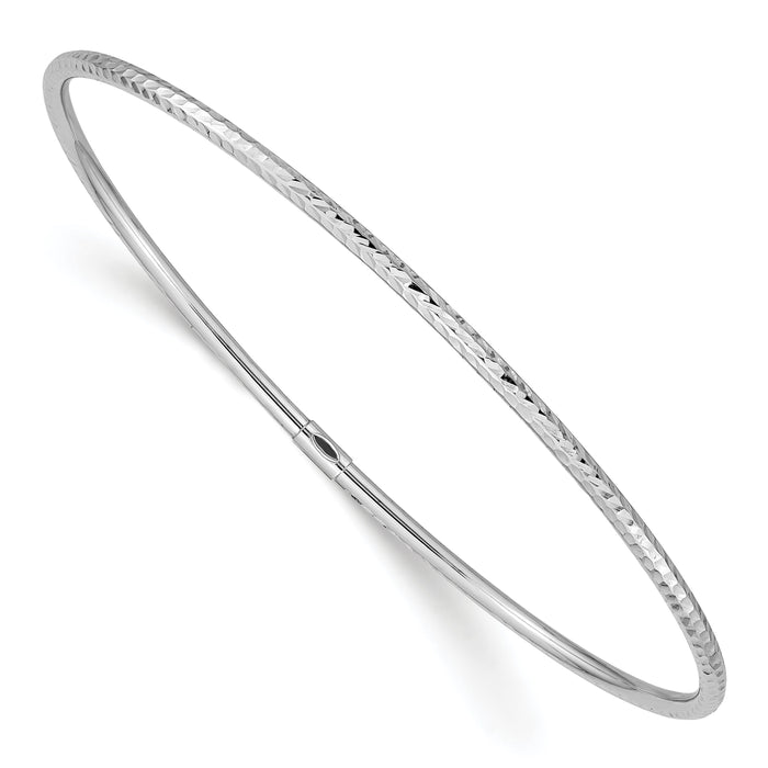 10k White Gold 2mm Diamond-cut Slip-on Bangle-10DB485