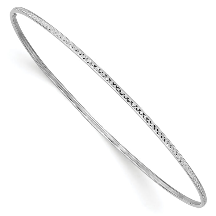 10k 1.5mm White Gold Diamond-Cut Slip-on Bangle Bracelet-10DB546