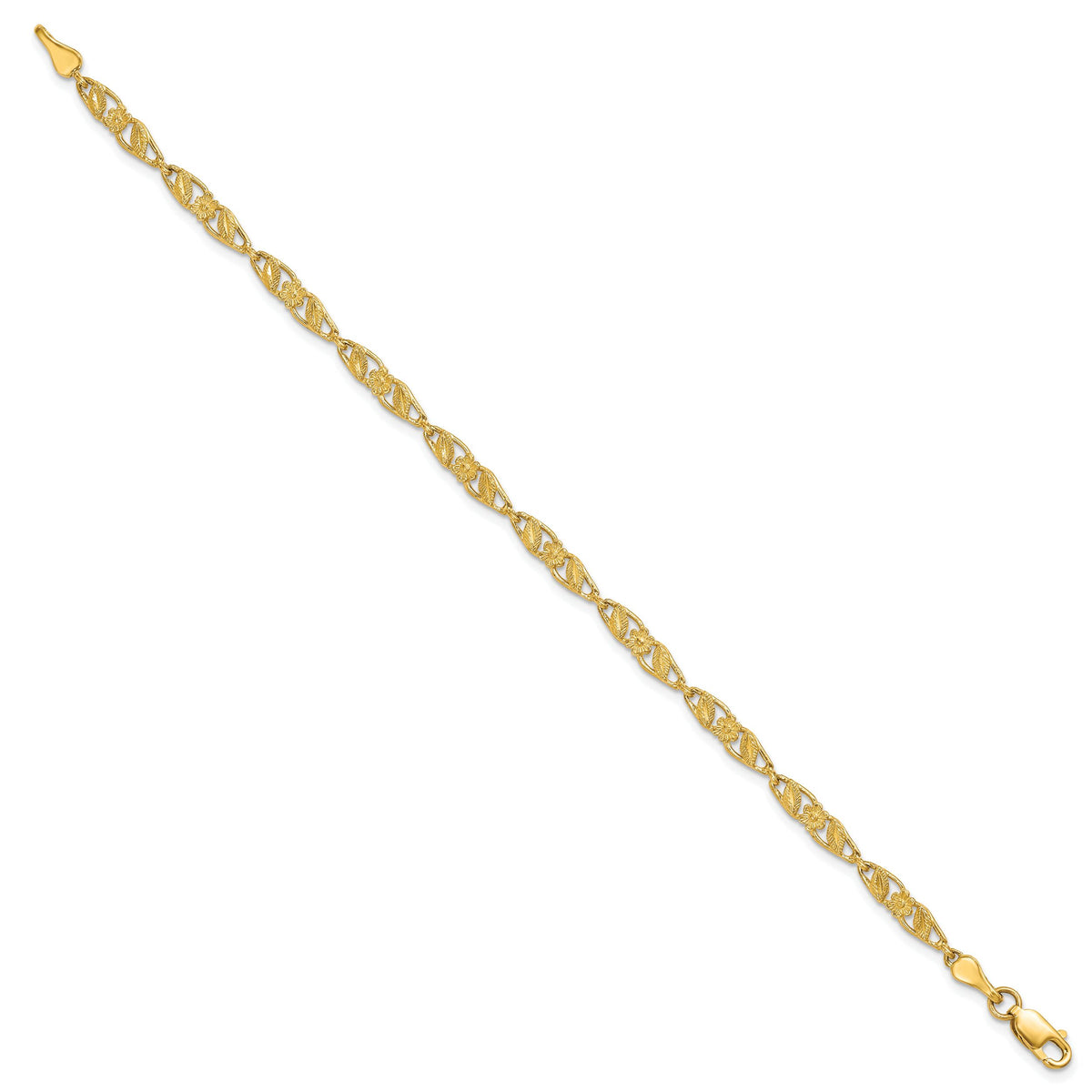 10k Solid Polished Open Back Flower & Leaf Bracelet-10DC17-7